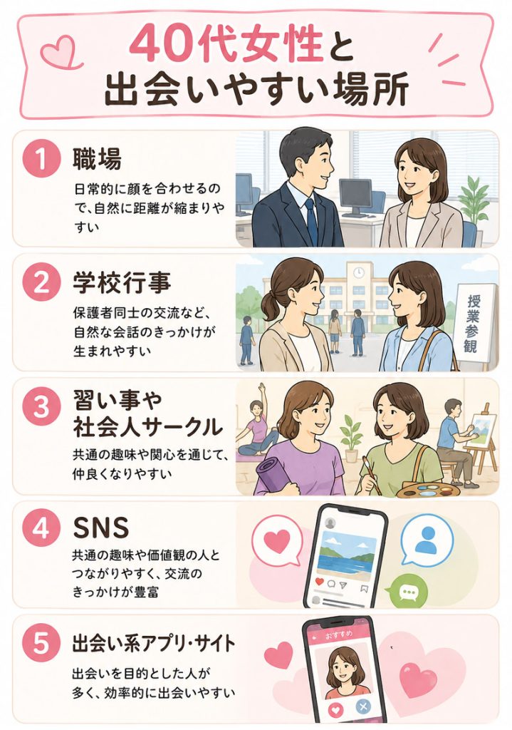 40代女性と出会いやすい場所